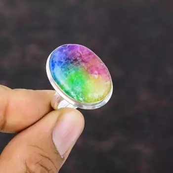 Кольцо из радужного солнечного кварца с друзами, ювелирные изделия из настоящего драгоценного камня, кольцо из стерлингового серебра 925 пробы, регулируемое кольцо, уникальные ювелирные изделия ручной работы, стильное кольцо для подарка Adjustable