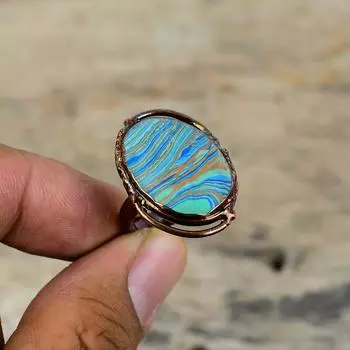 Кольцо из радужной кальциевой соли, медное кольцо, изготовленное методом электроформовки, регулируемые кольца, ювелирное изделие ручной работы, дизайнерское кольцо с драгоценными камнями, подарок для матери