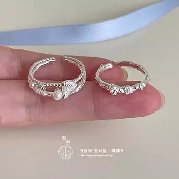 Кольцо из ракушки из стерлингового серебра на летний пляж, легкое, роскошное, с жемчугом премиум-класса, на указательный палец, для отдыха и отпуска adjustable opening