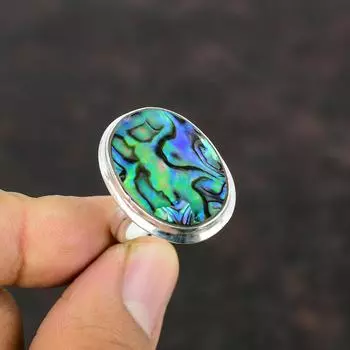 Кольцо из ракушки ушка, кольцо из стерлингового серебра 925 пробы, стильное кольцо с драгоценным камнем, удивительные ювелирные изделия ручной работы, регулируемое кольцо, подарок для жены, кольцо с целебным камнем Adjustable