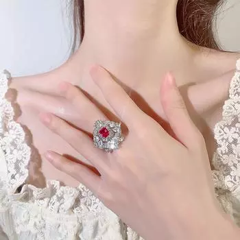 Кольцо из розового циркония, женское кольцо из сине-красного корунда, квадратное кольцо с инкрустацией из циркония в стиле ретро.