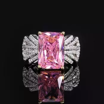 Кольцо из розового циркония, женское кольцо с параизумрудом, винтажное квадратное кольцо с цирконием