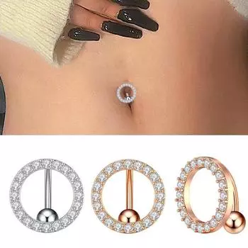 Кольцо из розового золота с большими круглыми перевернутыми кристаллами CZs на пупке, 14 г, хирургическая сталь, сексуальное пирсинг живота, Nombril, ювелирные изделия, подарок