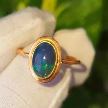 Кольцо из розового золота с натуральным эфиопским черным опалом и стерлинговым серебром 925 пробы 7,75 долл. США 7.75 US
