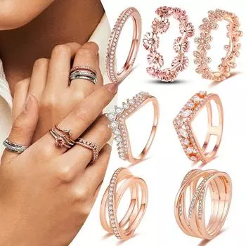 Кольцо из розового золота, стерлинговое серебро 925 пробы, Корона, сердце, поперечный рычаг, обручальное обручальное кольцо с кристаллами, золото 925, роскошные ювелирные изделия для женщин, Anel 9