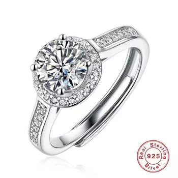 Кольцо из серебра 1 карат S925 с покрытием из золота Pt950 с муассанитом, круглое кольцо-сумка, регулируемое Xiaohongshu opening adjustable