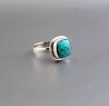 Кольцо из серебра 925 пробы Blue Kingman бирюзового цвета / ВАШ РАЗМЕР / подарок для нее / распродажа ювелирных изделий / кольцо из деревенской бирюзы / широкое кольцо / 4 Us синий