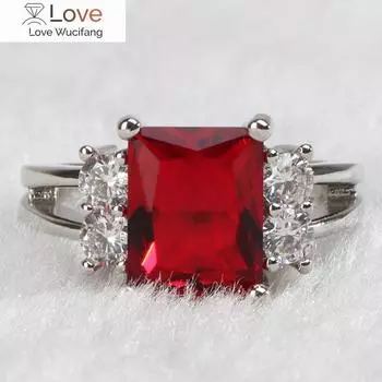 Кольцо из серебра 925 пробы для женщин, прямоугольные драгоценные камни, изящные ювелирные изделия, геометрия, белый красный циркон, модный женский аксессуар для вечеринки 6 красный