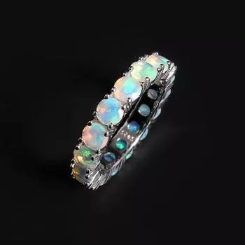 Кольцо из серебра 925 пробы, классического дизайна, камень, родившийся в октябре, натуральный опал, редкий драгоценный камень, круглое, для женщин, подарок на годовщину, свадьбу и банкет US RING SIZE:7# разноцветный
