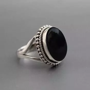Кольцо из серебра 925 пробы, кольцо с овальным драгоценным камнем из черного оникса, дизайнерское кольцо ручной работы, кольцо в стиле бохо, подарок для нее, подарок на годовщину свадьбы 6