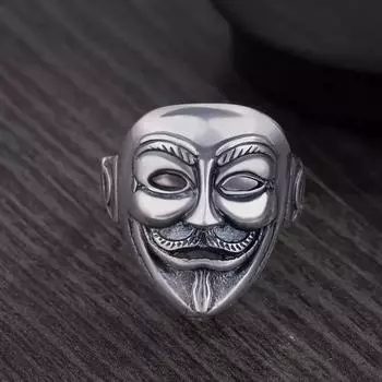 Кольцо из серебра 925 пробы Кольцо Vendetta ретро клоун маска привидение голова кольцо мужское one size