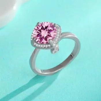 Кольцо из серебра 925 пробы Кольцо из стерлингового серебра 925 пробы с муассанитом 3 карата с витой ручкой, квадратное кольцо-сумка, подарок для девушки, обручальное кольцо 5