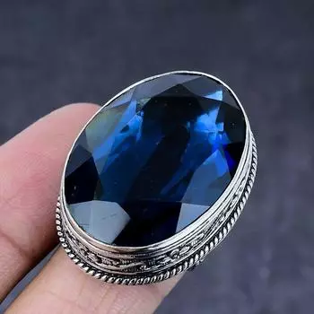 Кольцо из серебра 925 пробы с натуральным лондонским голубым топазом ручной работы, размер 8 w2W16