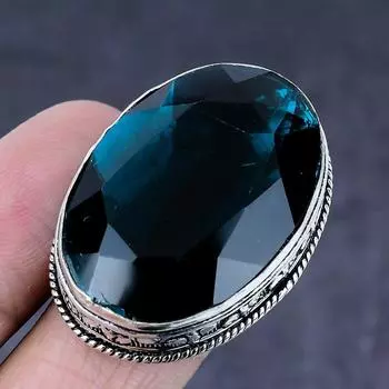 Кольцо из серебра 925 пробы с натуральным лондонским голубым топазом ручной работы, размер 7 G8f65