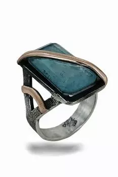 Кольцо из серебра 925 пробы с натуральным аквамарином ручной работы особого качества