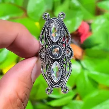 Кольцо из серебра 925 пробы с натуральным белым топазом, размер 9,5 f5O65