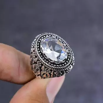 Кольцо из серебра 925 пробы с натуральным белым топазом, размер 10 Q9b68