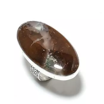 Кольцо из серебра 925 пробы с натуральным камнем хризопраз, размер 6 o5A69