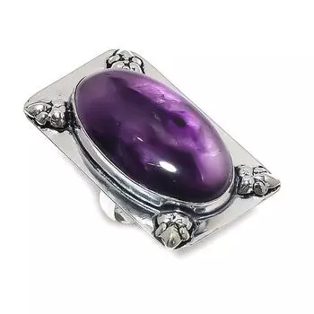 Кольцо из серебра 925 пробы с натуральным шалфеем и аметистом, размер 7 N9I66