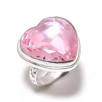 Кольцо из серебра 925 пробы с натуральным кунцитом, размер 9, T9k61