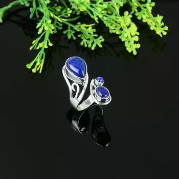 Кольцо из серебра 925 пробы с натуральным лазуритом, размер 12 Q2Y00