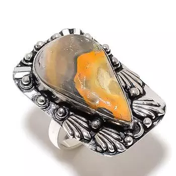 Кольцо из серебра 925 пробы с натуральным драгоценным камнем яшмой, размер 6 h6U54