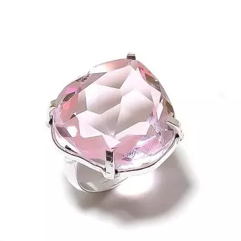 Кольцо из серебра 925 пробы с натуральным розовым кунцитом, размер 7, z4Q17