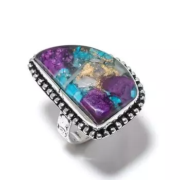 Кольцо из серебра 925 пробы с натуральным колючим камнем-устрицей, размер 8 o7b53