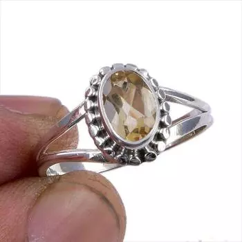 Кольцо из серебра 925 пробы с натуральным цитрином, размер 8,5, e9c78