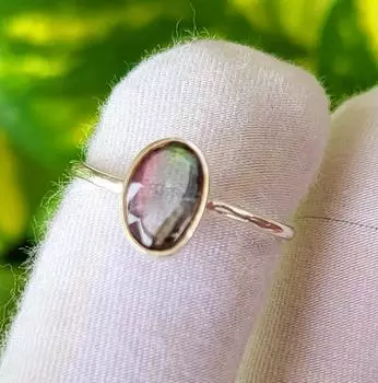 Кольцо из серебра 925 пробы с натуральным двухцветным голубым турмалином, размер 6,75, США A 48, подарок 6.75 US