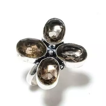 Кольцо из серебра 925 пробы с натуральным дымчатым топазом ручной работы, размер 9 q1f27