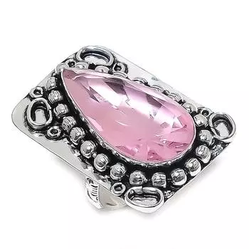 Кольцо из серебра 925 пробы с натуральным розовым кунцитом, размер 7 R1W19
