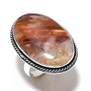 Кольцо из серебра 925 пробы с натуральным агатом, размер 10 Y2n84