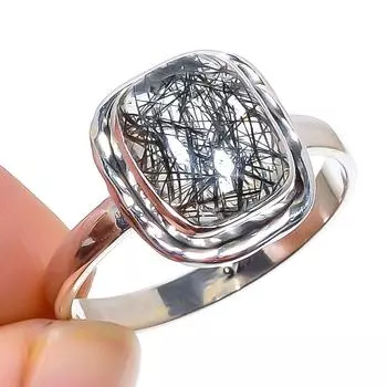 Кольцо из серебра 925 пробы с натуральным черным рутилом ручной работы S.9 c6M12