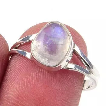 Кольцо из серебра 925 пробы с натуральным радужным лунным камнем, размер 8, u2B90