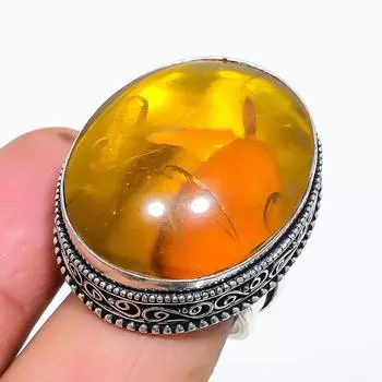 Кольцо из серебра 925 пробы с натуральным балтийским янтарем, размер 8, k3R40