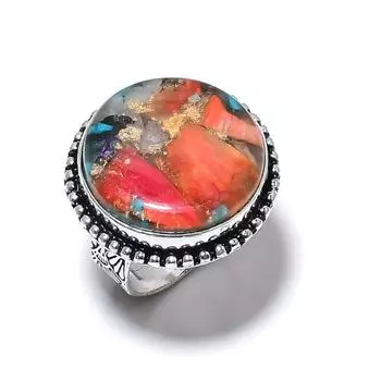 Кольцо из серебра 925 пробы с натуральным колючим камнем-устрицей, размер 7, i5Y49