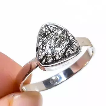 Кольцо из серебра 925 пробы с натуральным черным рутилом ручной работы S.9 U3h37