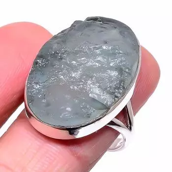 Кольцо из серебра 925 пробы с натуральным аквамарином, необработанный драгоценный камень, размер 9,5 л4м88