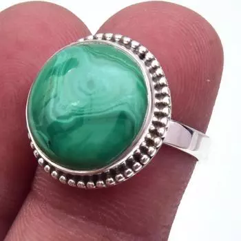 Кольцо из серебра 925 пробы с натуральным малахитом, размер 6 O5I46