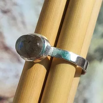 Кольцо из серебра 925 пробы с драгоценным камнем из лабрадорита, овальное кольцо с кабошоном, синее яркое кольцо, кольцо ручной работы, эффектное кольцо, подарок на свадебную помолвку, кольцо унисекс 6