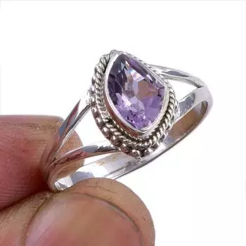 Кольцо из серебра 925 пробы с натуральным розовым аметистом, размер 9,5, ручная работа, t2F69
