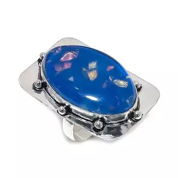 Кольцо из серебра 925 пробы с натуральным синим опалом и тремя камнями, размер 8 Q8y86