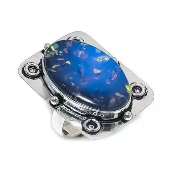 Кольцо из серебра 925 пробы с натуральным синим опалом и тремя опалами, размер 8 Y5A99
