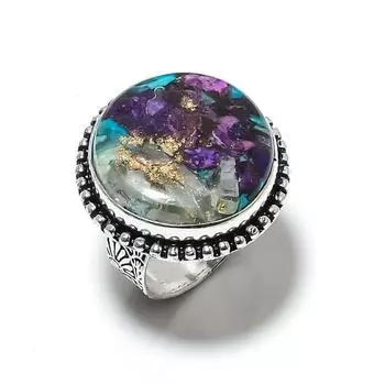 Кольцо из серебра 925 пробы с натуральным колючим камнем-устрицей, размер 9 J4l37