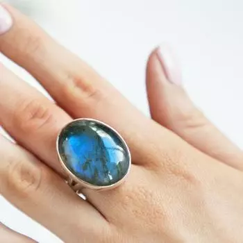 Кольцо из серебра 925 пробы с русским лабрадором, кольцо ручной работы, массивное ювелирное изделие 5 синий