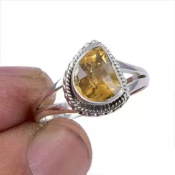 Кольцо из серебра 925 пробы с натуральным цитрином, размер 7,5 м8E66