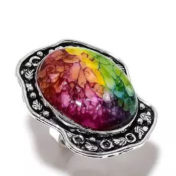 Кольцо из серебра 925 пробы с радужным солнечным кварцем, размер 10, t2G26