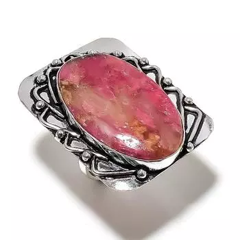 Кольцо из серебра 925 пробы с драгоценным камнем родонитом, размер 8,5, a1R06