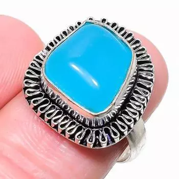 Кольцо из серебра 925 пробы с синим халцедоном, размер 8 E2S17 8 оранжевый